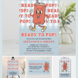 She's Ready to Pop Baby Shower Retro Blue Gingham Invitation