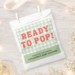 Shes Ready To Pop Baby Shower Retro Green Gingham Favor Bag