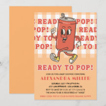 Shes Ready to Pop Baby Shower Retro Orange Gingham