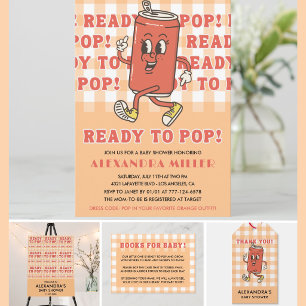 Shes Ready to Pop Baby Shower Retro Orange Gingham Invitation