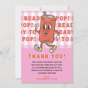 She's Ready to Pop Baby Shower Retro Pink Gingham Thank You Card