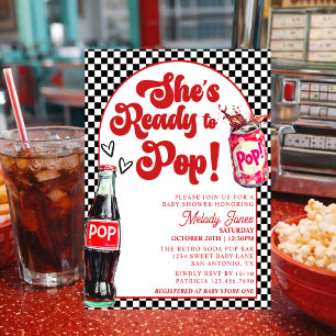 She's Ready To Pop Black Retro Soda Baby Shower Invitation