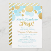 She's Ready to Pop! Blue and Gold Invitation (Front/Back)