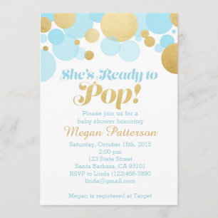 She's Ready to Pop! Blue and Gold Invitation