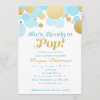 She's Ready to Pop! Blue and Gold Invitation