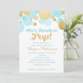 She's Ready to Pop! Blue and Gold Invitation (Standing Front)