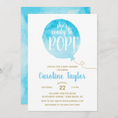 She's Ready to Pop Blue & Gold Baby Shower Invitation (Front/Back)