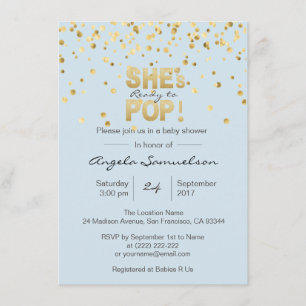 She's Ready to POP Blue Gold Boy Baby Shower Invitation