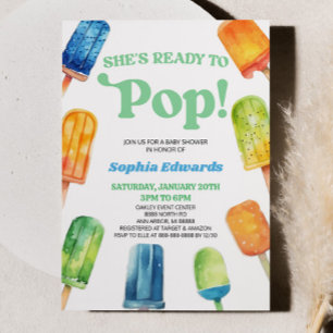 She's Ready To Pop Blue Popsicle Baby Shower Invitation