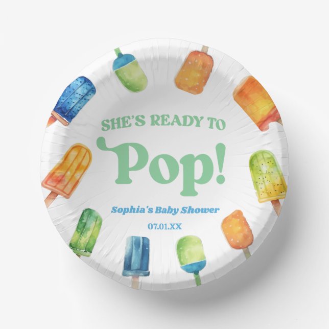 She's Ready To Pop Blue Popsicle Baby Shower Paper Bowls (Front)