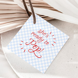 She's Ready to Pop Blue & Red Checker Favor Tags