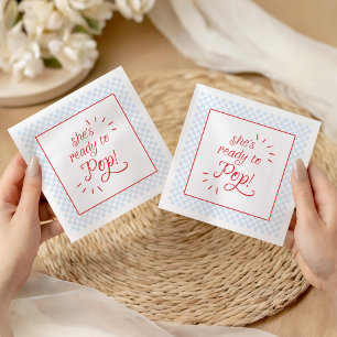 She's Ready to Pop Blue & Red Checker Napkins