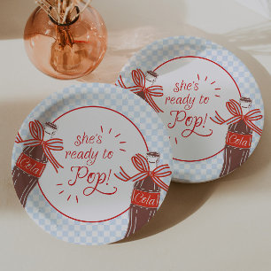 She's Ready to Pop Blue & Red Checker Paper Plates