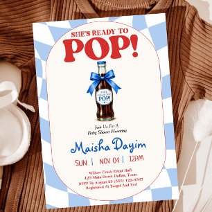 She's Ready to Pop Blue Soda Bottle Baby Shower Invitation