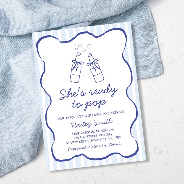 She's Ready To Pop Blue Soda Bottle Baby Shower Invitation (She's Ready To Pop Blue Soda Bottle Baby Shower Invitation)