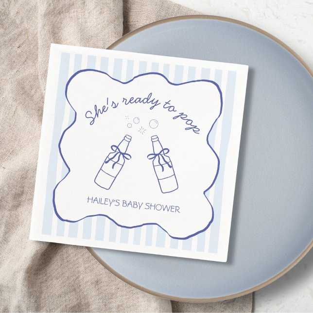 She's Ready To Pop Blue Soda Bottle Baby Shower Napkins (She's Ready To Pop Blue Soda Bottle Baby Shower Napkins)