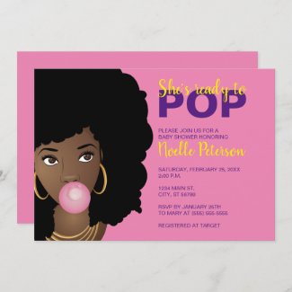 Purple and Yellow Baby Shower Invitation She's Ready to Pop, Bubblegum theme