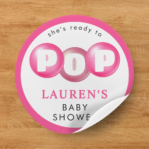 She's Ready To Pop Bubblegum Pink Girl Baby Shower Classic Round Sticker