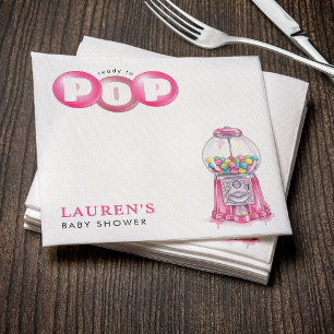 She's Ready To Pop Bubblegum Pink Girl Baby Shower Napkins