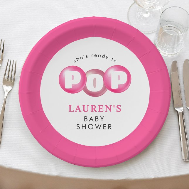 She's Ready To Pop Bubblegum Pink Girl Baby Shower Paper Plates (She's Ready To Pop Bubblegum Pink Girl Baby Shower Paper Plates
)