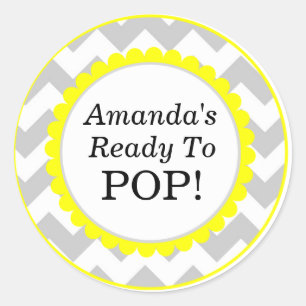 She's Ready to Pop, Chevron Print Baby Shower Classic Round Sticker