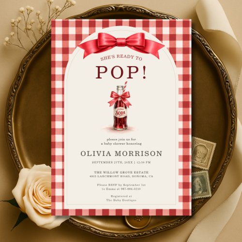 She's Ready to Pop Coquette Bow Baby Shower Invitation