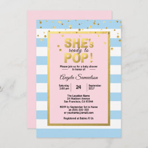 She's Ready to POP Gender BOY GIRL Baby Shower Invitation