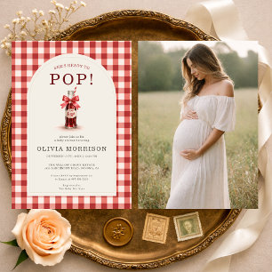 She's Ready to Pop Gingham Photo Baby Shower Invitation