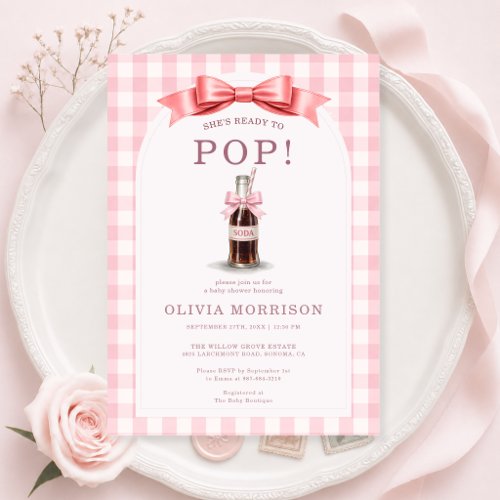 She's Ready to Pop Girl Pink Bow Baby Shower Invitation