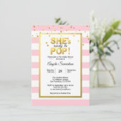 She's Ready to POP Gold Pink Girl Baby Shower Invitation (Standing Front)