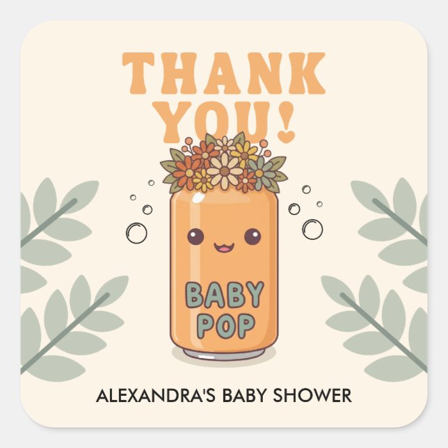 She's Ready to Pop Orange Boho Thank you Square Sticker (Front)