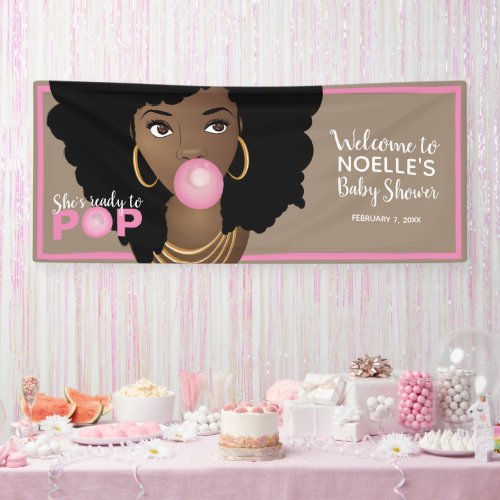 Shes Ready to Pop Pink Baby Shower Natural Hair Banner