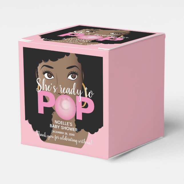 She's Ready to Pop Pink Baby Shower Natural Hair Favor Boxes (Front Side)