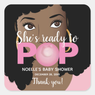 She's Ready to Pop Pink Baby Shower Natural Hair Square Sticker
