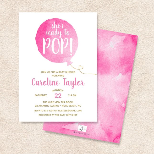 She's Ready to Pop Pink & Gold Baby Girl Shower Invitation