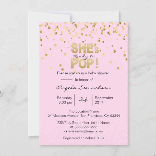 She's Ready to POP Pink Gold Girl Baby Shower Invitation (Front)