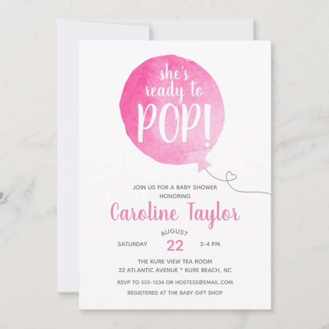 She's Ready to Pop Pink Gray Baby Girl Shower Invitation (Front)