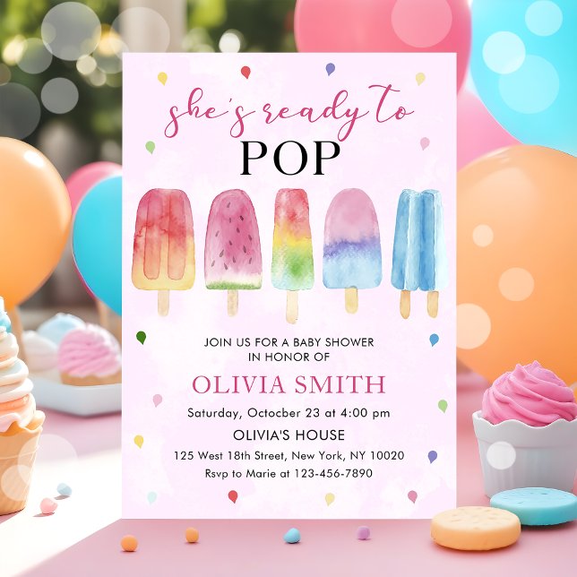She's Ready To Pop Pink Popsicle Baby Shower Invitation (Creator Uploaded)