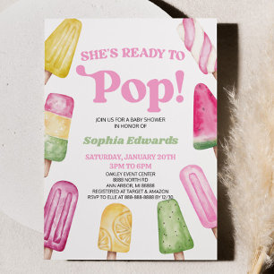 She's Ready To Pop Pink Popsicle Baby Shower Invitation