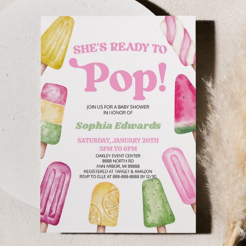 Shes Ready To Pop Pink Popsicle Baby Shower Invitation