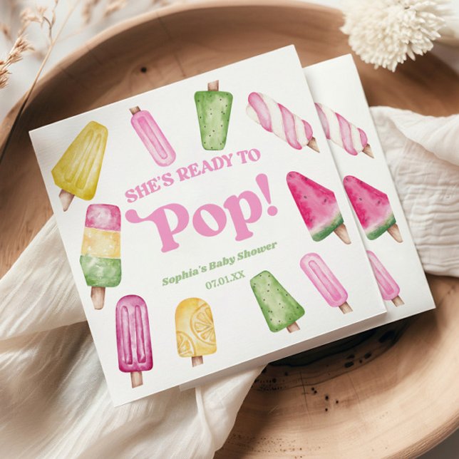 She's Ready To Pop Pink Popsicle Baby Shower Napkins (Creator Uploaded)