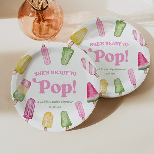 She's Ready To Pop Pink Popsicle Baby Shower Paper Plates