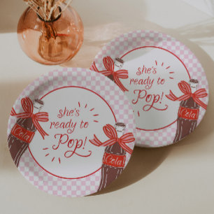 She's Ready to Pop Pink & Red Checker Paper Plates