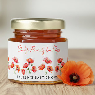She's Ready To Pop Poppy Flower Spring Baby Shower Honey Jar Favors