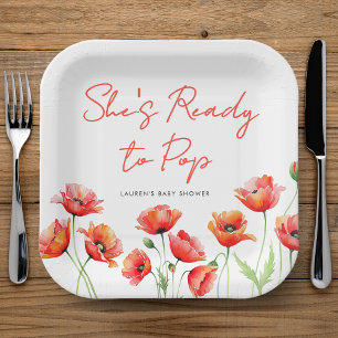 She's Ready To Pop Poppy Flower Spring Baby Shower Paper Plates