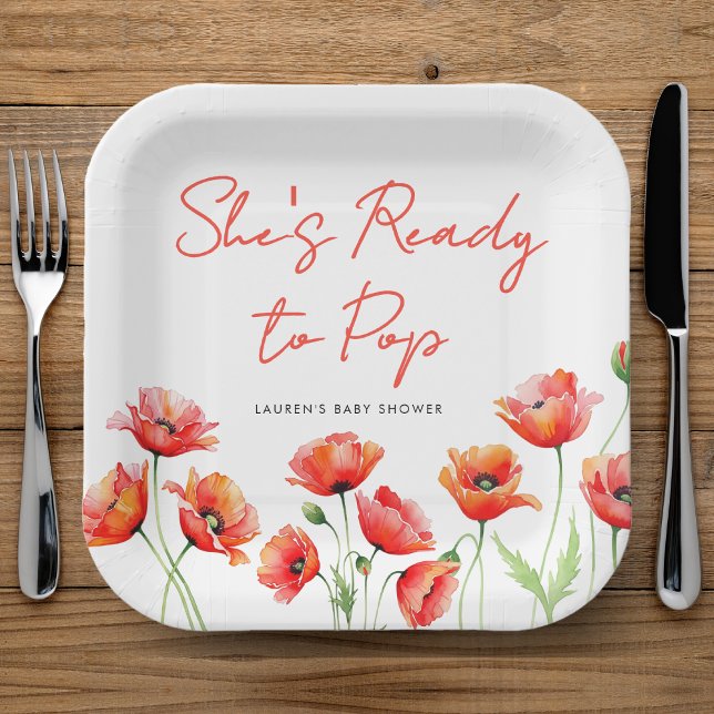 She's Ready To Pop Poppy Flower Spring Baby Shower Paper Plates (She's Ready To Pop Poppy Flower Spring Baby Shower Paper Plates
)