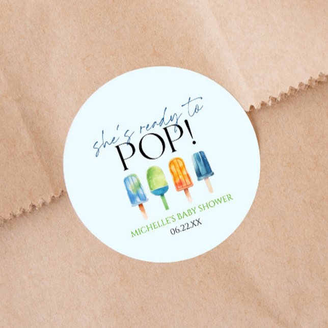 She's Ready To Pop! Popsicle Baby Shower Classic Round Sticker (Creator Uploaded)