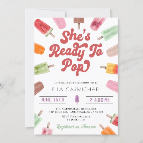 Shes Ready to Pop Popsicle Baby Shower Invitation
