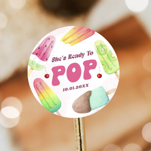She's Ready To Pop Popsicle Baby Shower Sticker
