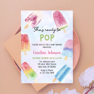 She's Ready To Pop Popsicle Baby Shower Watercolor Invitation